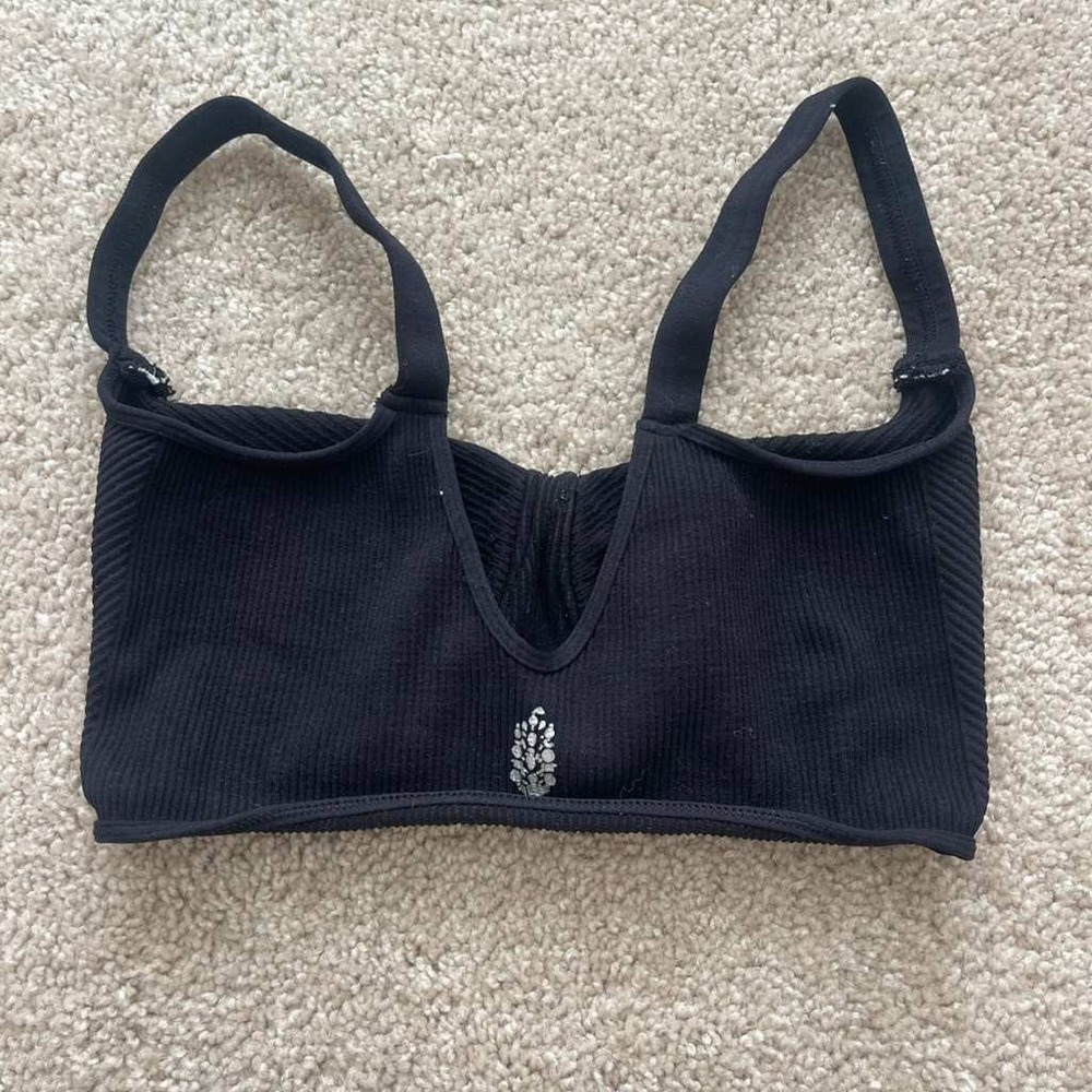 Free People Movement Black Ribbed V-Neck Seamless Bralette Sports Bra Crop Top